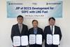 (l-r) Sangmin Park, vice president of HD KSOE; Hwa Lyong Lee, senior vice president of DNV and Seunghwan Oh, vice president of HD Hydrogen