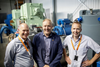 Project leaders Egil Hystad (left) and Kjell Storelid (right) of Wärtsilä flank Willy Wågen of the Sustainable Energy Catapult Centre at its test facility at Stord, Norway.