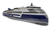 The image shows the design of the new Grimaldi RoPax vessel
