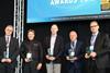The five winners at this year's Electric & Hybrid Marine Awards (l-r):  Ingve Sørfonn, technical director, Wärtsilä, Pieter Dijkstra, director (marine segment), Visedo, Andrew Morden, CEO, Corvus, Jon Salton, fleet manager and project director, ...