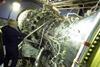 A Rolls-Royce MT30 gas turbine undergoes testing on the test bed in Filton, Bristol, UK