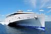 Austal’s second generation trimaran features a straight stem designed to maximise the vessel’s waterline length