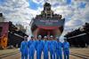 Oldendorff's team in front of the new carrier, 'Midland Trader' Photo: Oldendorff