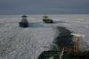 Swedish Maritime Administration icebreaker 'Frej' clears the path for two vessels