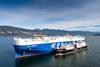 Lake Herman LNG car carrier bunkering fuel from Seaspan Garibaldi