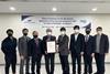 Seung Hyeon Yoo (DNV), Andreas Kristoffersen (DNV), Hwa Lyong Lee (DNV), Jang Sup Lee (DNV), Hyun Joe Kim (SHI), Kyung Won Bae (SHI), Hanwee Low (DNV), Jae Woo Kim (SHI) at the award of the certificate