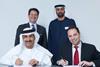 Signing to MoU: back row (left to right): Tarek Ragheb, chairman De Birs, Homaid Al Shemmari, chairman, ADSB; front row (left to right): Mohamed Salem Al Junaibi, CEO, ADSB & Rady W. Fahmy, senior director and board member, DeBirs