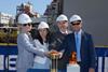 The keel laying ceremony was officiated by (l-r) Julie Benson, ex vice president of public relations for Princess Cruises; Cherry Wang, country director. Carnival China for Princess Cruises; Attilio Dapelo, director of the Fincanteri Monfalcone ...