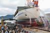 A market niche: ro-pax ferry launch at Mitsubishi’s Shimonoseki yard. (credit: MHI).