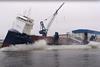 A new stage in shipbuilding production at the riverside town of Leer: side launching of Symphony Atlantic.