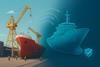 The graphic shows a digital shipbuilding render of a ship on the quayside