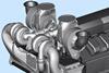 Illustration of the two-stage turbocharger on a Wärtsilä 32 engine