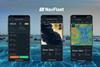 Three smart phones showing various screens from Navtor's NavFleet app
