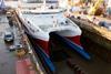 Catamaran ferry Pentalina undergoing maintenance in Aberdeen dry dock