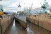 Battleship Missouri in Pearl Harbor Naval Shipyard Drydock 4