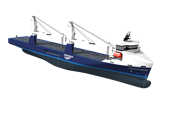 A render of the new 3800 DWT heavy lift vessel being built for Hartman Seatrade