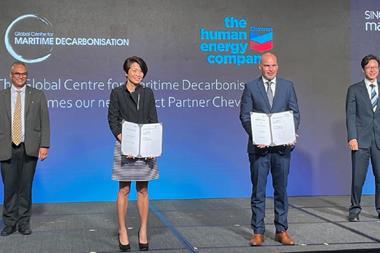 Dr Sanjay Kuttan and Professor Lynn Loo from GCMD; Mr Danny Goldsmith and Mr Law Tat Win, Chevron