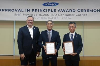 (l-r) Patrick Ryan, ABS SVP and CTO; Keyyong Hong, KRISO president and Jinyoung Cho, KAERI SVP, Advanced Nuclear Reactor Lab