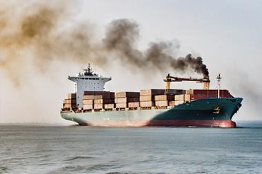AI image of a container ship and its emissions