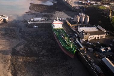 Thun Blyth, safely aground at low tide in St Sampson, Guernsey.(credit: Geos Group).