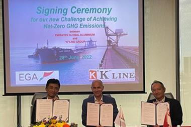 “K” Line signed an MoU with Emirates Global Aluminium (EGA) to cooperate on research and pilot projects to decarbonise bulk cargo shipping on 13 July.