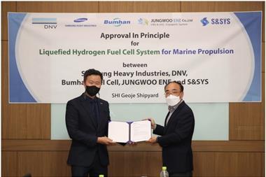 Samsung Heavy Industries has received an AiP from DNV for a PEM fuel cell propulsion concept that utilises liquid hydrogen as a fuel source.