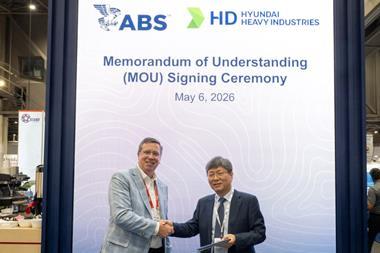 (l-r) Matthew Tremblay, ABS senior vice president, Global Offshore and Kwangsik Won, senior executive vice president of HD Hyundai Heavy Industries at the Offshore Technology Conference