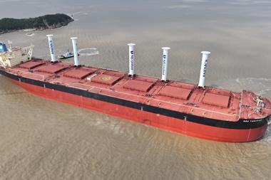 Five Anemoi Rotor Sails on board the NSU Tubarao VLOC