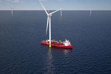 A new direction for US shipbuilding: a subsea rock installation vessel to be used in wind farm schemes.