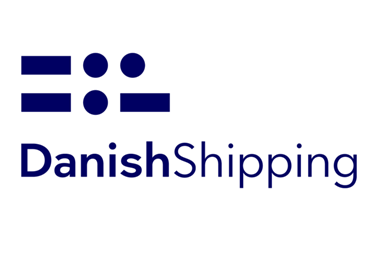 The Danish Shipping logo, blue writing on a white background