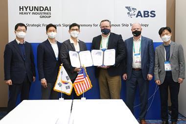 Avikus signed an MOU with ABS in Las Vegas to obtain the Approval in Principle (AIP) for the implementation of autonomous ship technologies and collaborate on real-life trials of autonomous ship technologies.