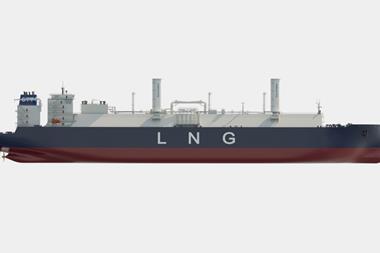 rendering of an LNG carrier fitted with two eSAILs