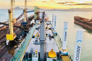Anemoi Rotor Sails were installed to the 64,000-dwt bulk carrier, MV Afros, in 2018 (credit: Anemoi)