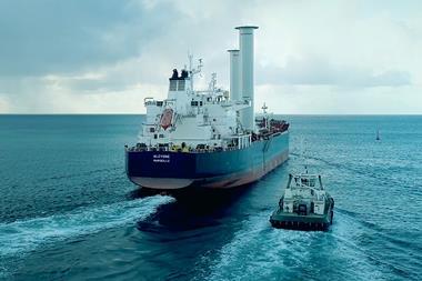 The image shows the tanker Alcyone at sea