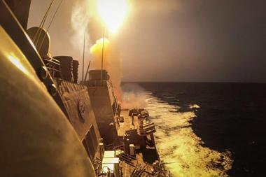 A ship comes under fire by Houthis in the Red Sea