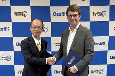 ClassNK’s EVP, Dr Yoshiya Yamaguchi (left) and OceanScore’s MD, Albrecht Grell OceanScore