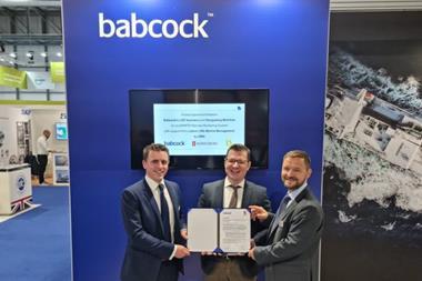 Babcock LGE Business Development Manager Graeme McKinley, Latsco LNG Marine Management (LLMM) Fleet Manager Elias Karystios and Kongsberg Maritime Sales Director – Digital Solutions Eirik Ågren at Mi