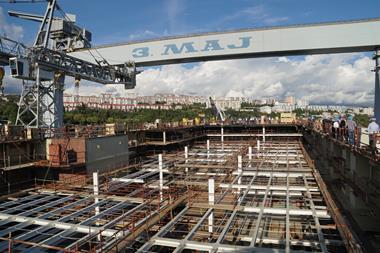 'Siem Cicero', the first car carrier to use composite materials its in cargo deck structure, being built at 3 Maj