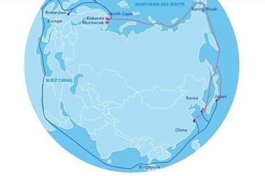Map showing savings using the Arctic route