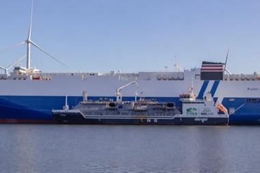 A Titan/MolGas vessel bunkering a ship with LNG