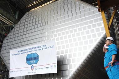 Jiangnan Shipbuilding unveiled its first Type B BrillancE containment tank on 12 May. (credit: Jiangnan Shipbuilding)