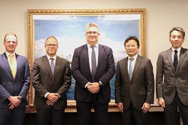 CIP Partner, Gordon White, CIP Partner/APAC Regional Head for the Flagship Funds Thomas Wibe Poulsen, CIP Managing Partner Jakob Poulsen, MOL Managing Executive Officer Masayuki Sugiyama, MOL Wind Power Unit General Manager Takeyasu Moriguchi
