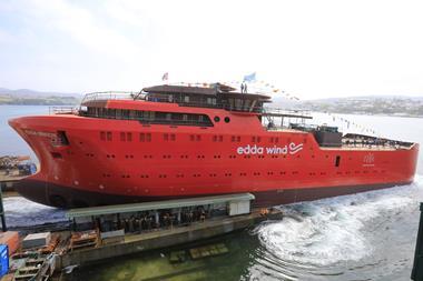 Astilleros Gondan launched the first of two 'hydrogen-ready' CSOVs on 26 May (credit: Astilleros Gondan)