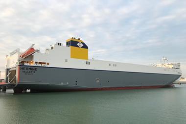 Functional in form and suited to CLdN’s extensive ro-ro network and differing cargo combinations, the South Korean-built Hermine (courtesy of AW Ship Management).