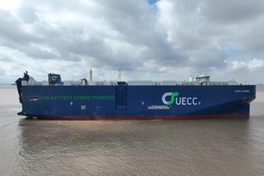 UECC has taken delivery of its third dual-fuel hybrid PCTC.