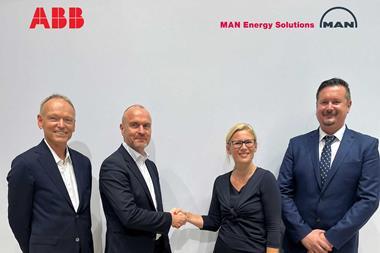 Stig Leira, Transformation Program Manager, ABB Marine & Ports; Rune Lysebo, Head of Global Sales, ABB Marine & Ports; Marita Krems, Vice President and Head of Four-Stroke Marine & License, MAN Energy Solutions; and Elvis Ettenhofer, Head of Marine Four-S