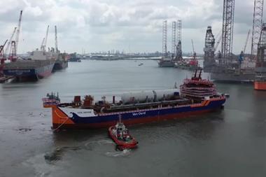 Versatile hopper dredger Vox Ariane after launching in Singapore.