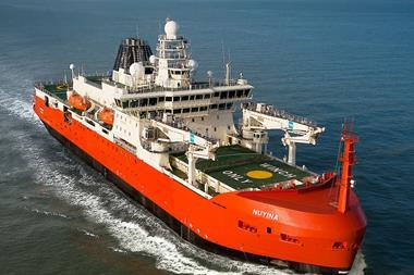 Australia’s new icebreaking research ship on arrival in Vlissingen from her Romanian yard of build. (credit: Damen).
