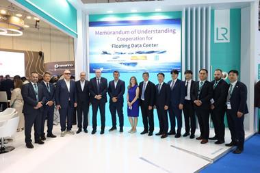 Representatives of SHI, LR and Capital Clean Energy Carriers at the unveiling of their floating data centre MoU