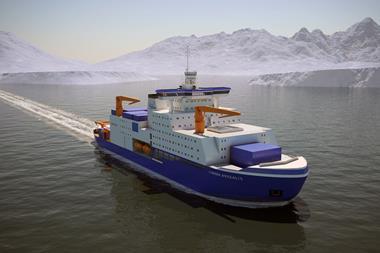 The 'slimmed-down' design developed by Aker Arctic for the pan-European Aurora Borealis research icebreaker project
